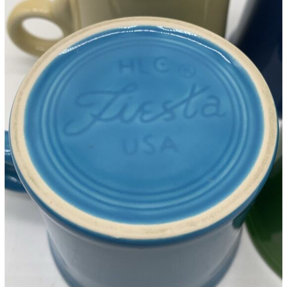 4 Fiesta Ware Coffee Mugs Tom & Jerry Ring Handle Homer Laughlin USA Multi Color - Picture 4 of 5